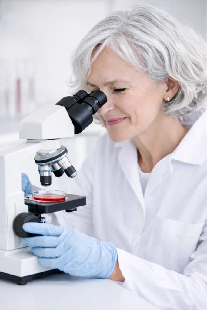 Wissenschaftlerin am Mikroskop
